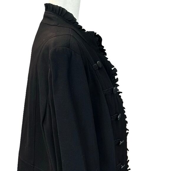 Chicos Military Ponte BlazerJacket Ruffle Trim Buttons Black  XL (Chicos 3) - Picture 10 of 14